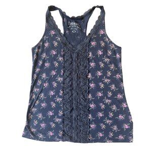 Decree Y2K Tank Top Womens Medium Black Floral Crochet Whimsigoth Boho Cottage